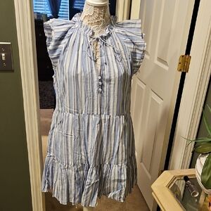 Veronica Beard Blue and White Striped Sleeveless Dress